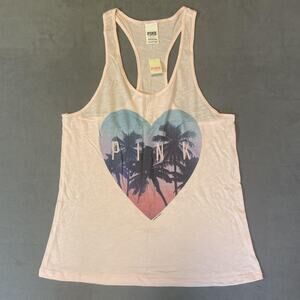 PINK Victoria's Secret Tank Top Womens Small Pink Heart Palm Tree Graphic Shirt